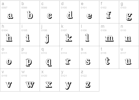 CalgaryShadow-Bold lowercase a-z preview