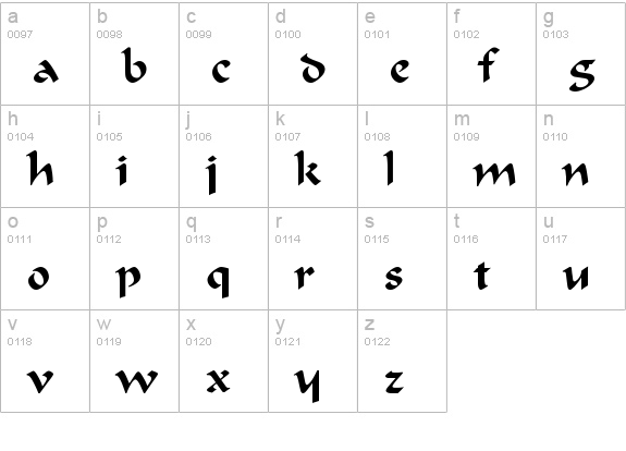 Calligraphic Regular lowercase a-z preview