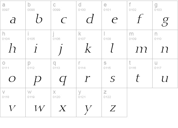Cally 721 Italic lowercase a-z preview