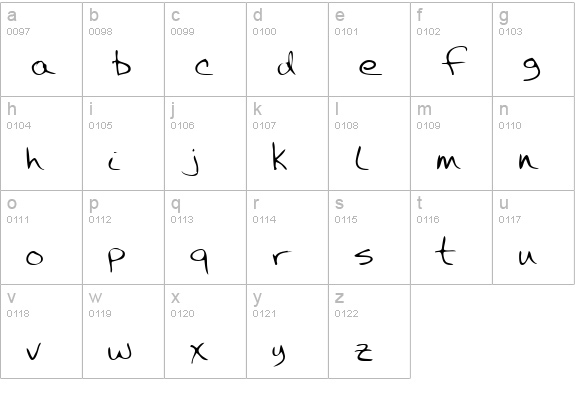 CalvinsHand Regular lowercase a-z preview