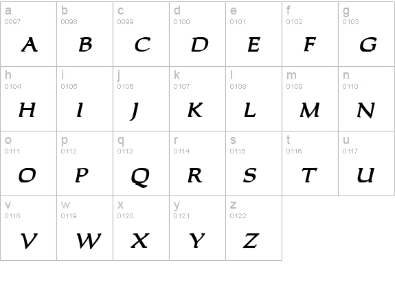 Carla Bold Italic lowercase a-z preview