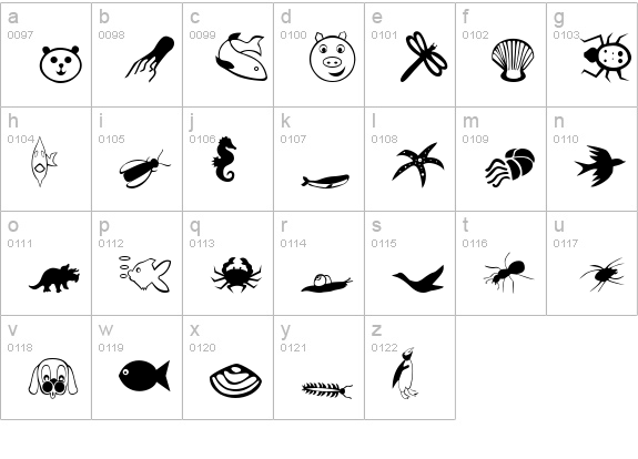 Carr Animal Dingbats lowercase a-z preview