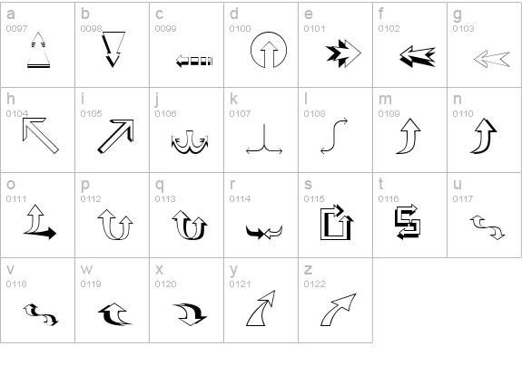 Carr Arrows (outline) lowercase a-z preview