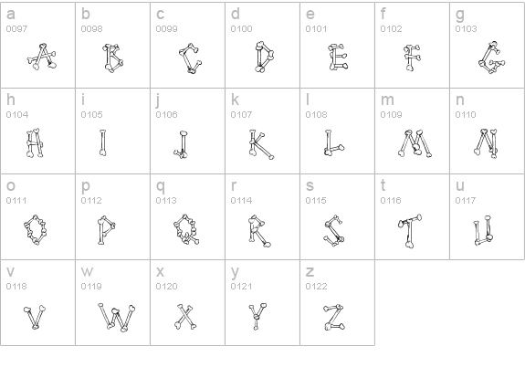 Cartoon Bones lowercase a-z preview