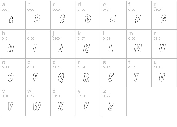 Cartoon Hollow Thin lowercase a-z preview