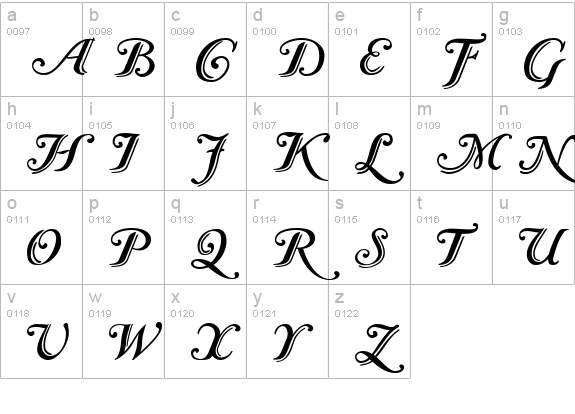 Caslon Calligraphic Initials lowercase a-z preview