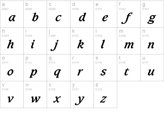 CaxtonEF-BoldItalic lowercase a-z preview