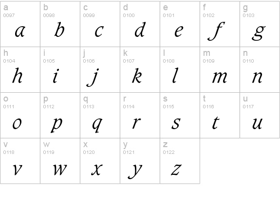 CaxtonEF-LightItalic lowercase a-z preview