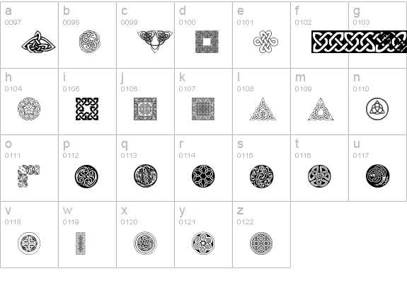 Celtic Elements IV lowercase a-z preview