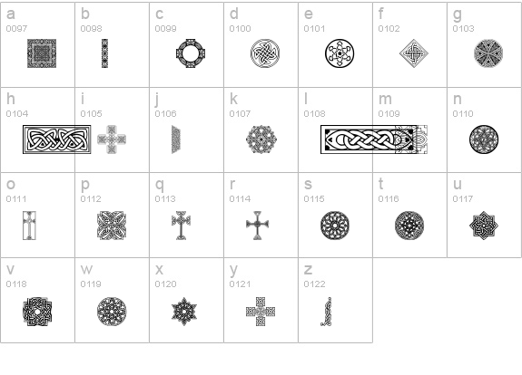 Celtic Elements V lowercase a-z preview