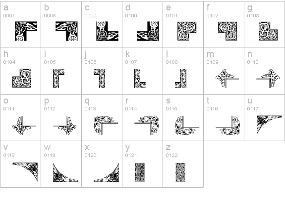 Celtic Frames lowercase a-z preview