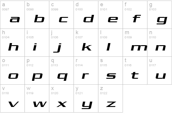 Chaney Extended Italic lowercase a-z preview