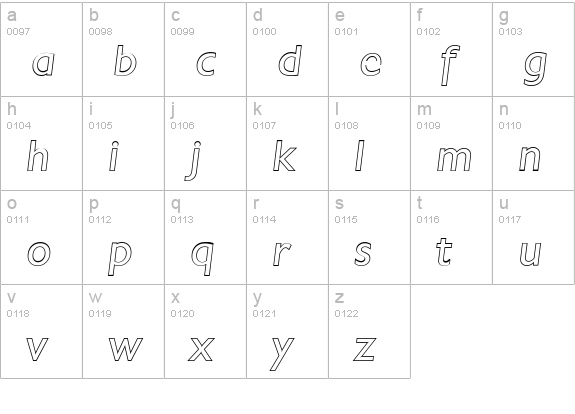 ChantillyOutline-Italic lowercase a-z preview