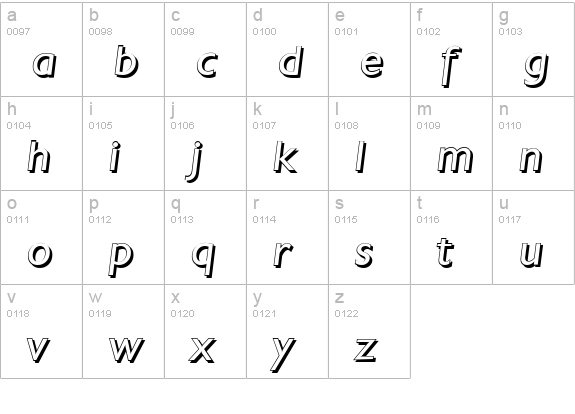 ChantillyShadow-Italic lowercase a-z preview