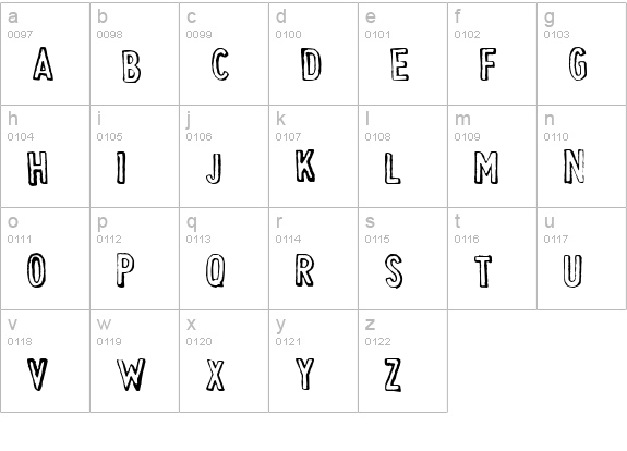 Cheapskate Outline lowercase a-z preview