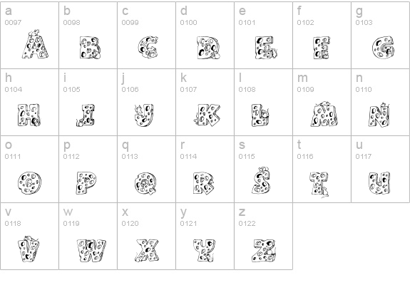 Cheese and Mouse lowercase a-z preview
