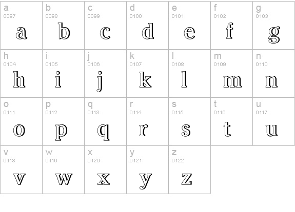 CheltenhamOutlineShadow lowercase a-z preview