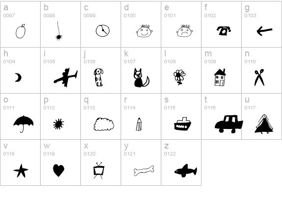 ChildsPlay-Dingbats lowercase a-z preview