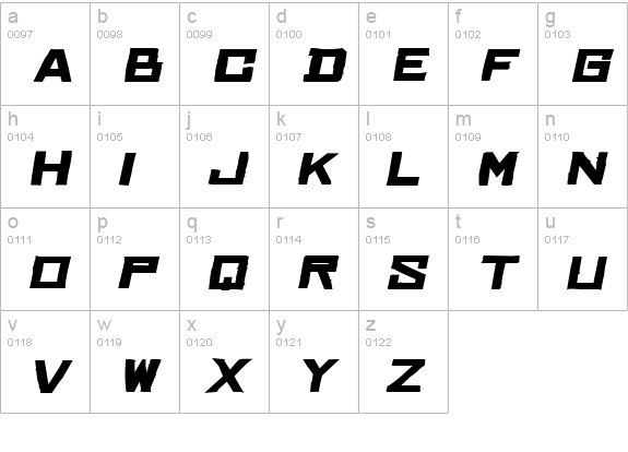 Chinese Rocks Fat Italic lowercase a-z preview