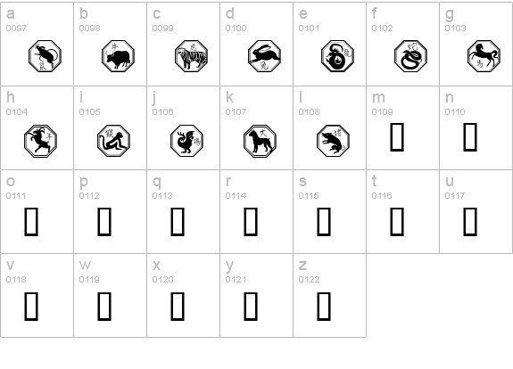 Chinese Zodiac lowercase a-z preview