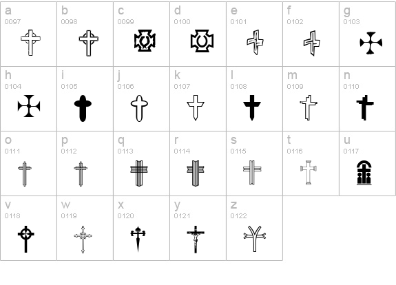 Christian Crosses V lowercase a-z preview