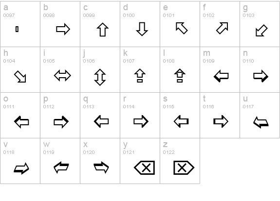 Cindy Arrows lowercase a-z preview