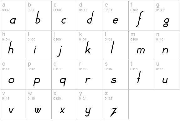 Claritty_Italic lowercase a-z preview