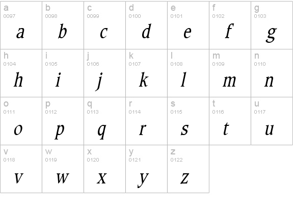 Clayton-Condensed Italic lowercase a-z preview