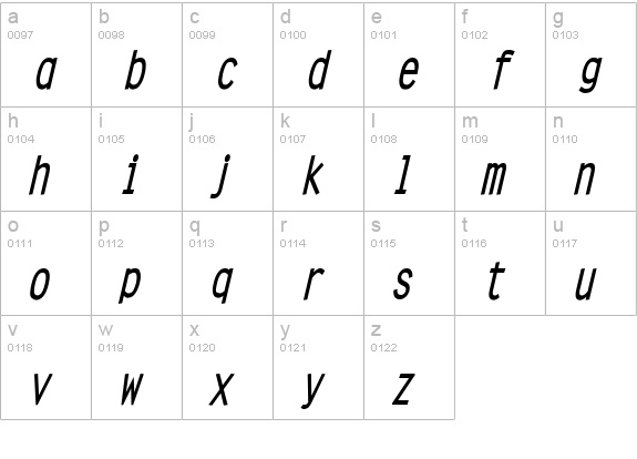 Clean Condensed Bold Italic lowercase a-z preview