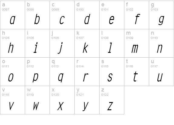Clean Condensed Italic lowercase a-z preview
