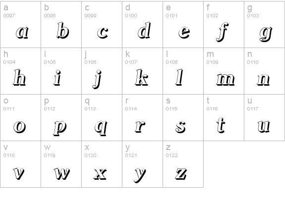 ClearfaceShadow-BoldItalic lowercase a-z preview