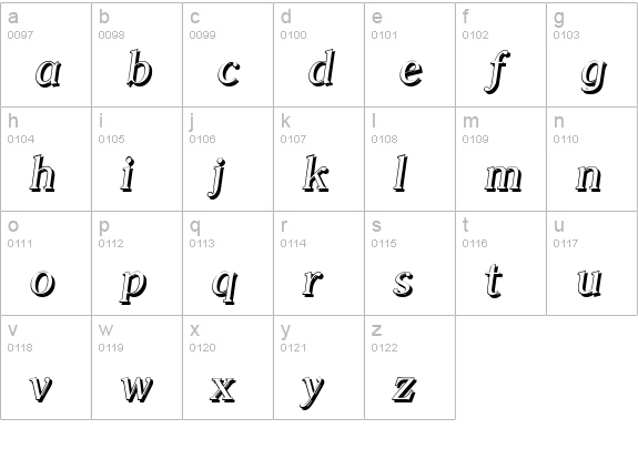 ClearfaceShadow-Italic lowercase a-z preview