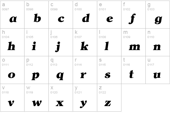 ClearlyRomanHeavy kursiv lowercase a-z preview