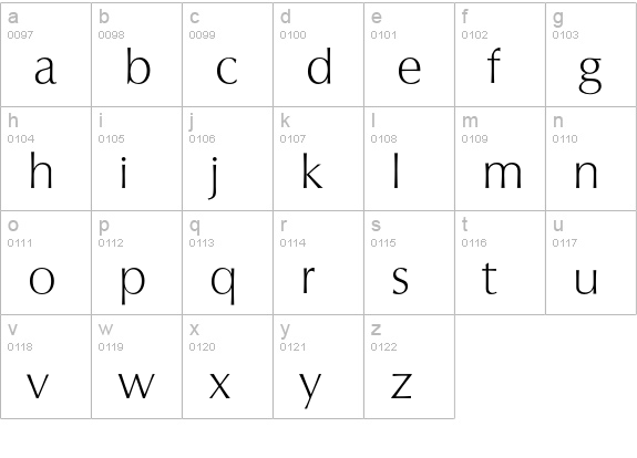 Columbia-Xlight lowercase a-z preview