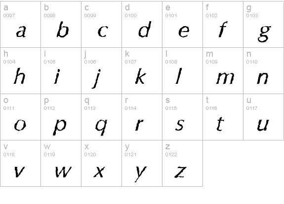 ColumbiaRandom-Italic lowercase a-z preview