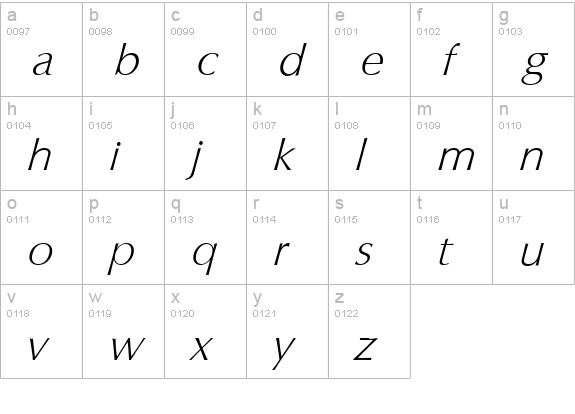 ColumbiaSerial-Xlight-Italic lowercase a-z preview
