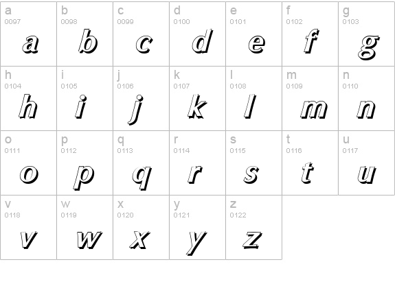 ColumbiaShadow-BoldItalic lowercase a-z preview