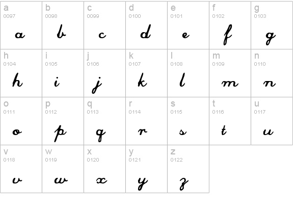 Commercial Script Bold lowercase a-z preview