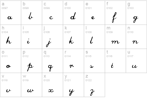 Commercial Script Normal lowercase a-z preview
