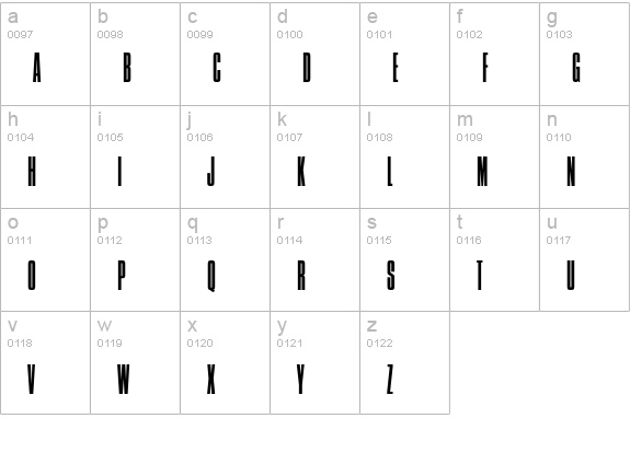 Compressed-Narrow-Light-Regular lowercase a-z preview