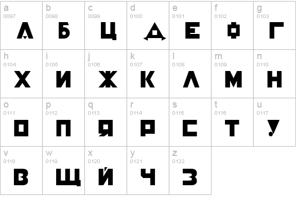 Constructivist Cyrillic lowercase a-z preview