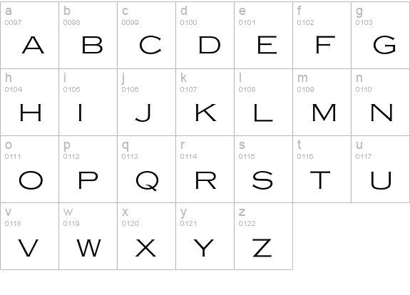 Copperplate Gothic Light Extended lowercase a-z preview