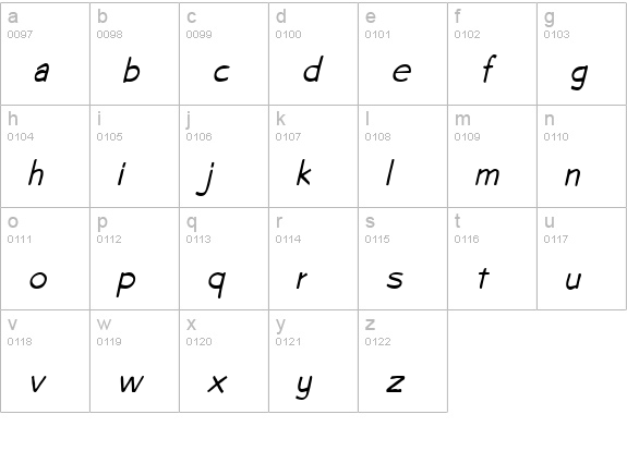 CopybookCondensed Italic lowercase a-z preview