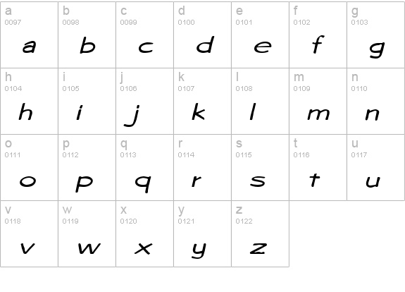 CopybookExtended Italic lowercase a-z preview