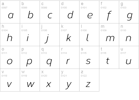 Corbert Italic lowercase a-z preview