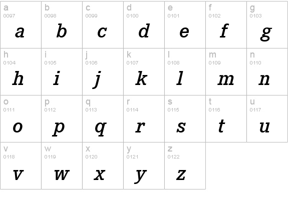 Corporate E kursiv halbfett m Medziff  lowercase a-z preview