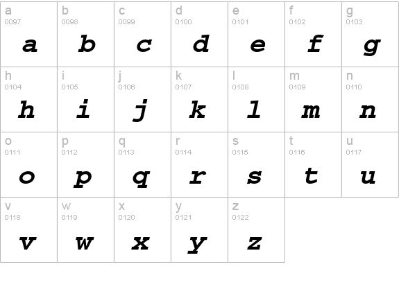 Courier Bold Oblique lowercase a-z preview