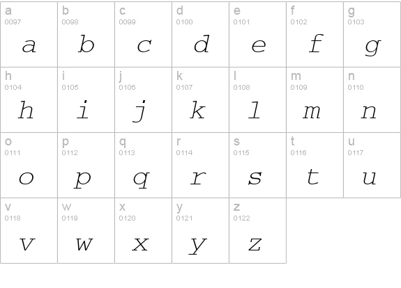 CourierMCY Oblique lowercase a-z preview