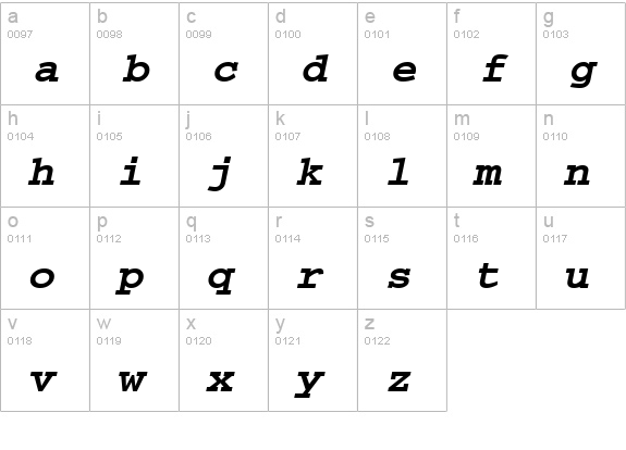 CourierPS Bold Oblique lowercase a-z preview