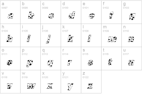 Cow-Spots Italic lowercase a-z preview